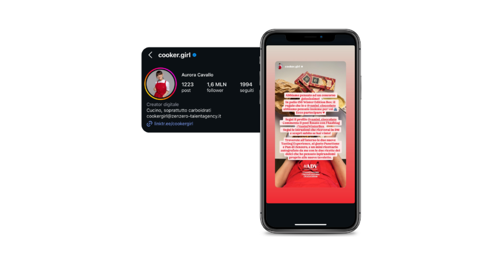 Vanini ha collaborato con Cooker Girl, food creator piemontese con oltre 1 milione di follower e presenza in programmi televisivi